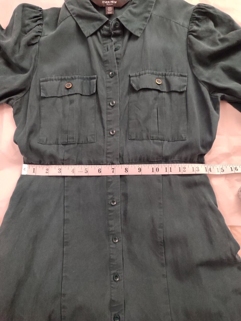Ever New washed effect Lyocell Utility Maxi Shirt Dress Green US 2 Petite - Picture 8 of 11